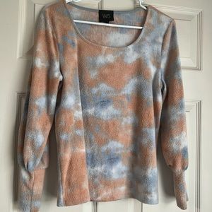 W5 Sweater size small, light blue and orange swirl